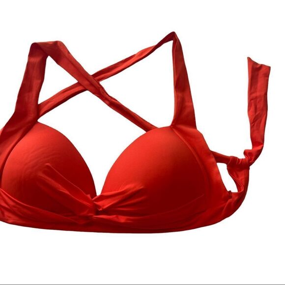La Blanca Orange Paprika Twisted Front Molded Halter Bikini Top Sz Medium - Picture 5 of 15